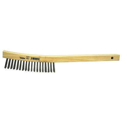 Weiler 44057 Curved Handle Scratch Brush, 14 in L, 4X18 Rows, Stainless Steel Wire, Wood Handle