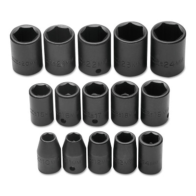 Proto J74204 Torqueplus Metric Impact Socket Set, 15-Pc, 1/2 in, 6-point