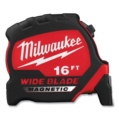 Milwaukee Tool 48-22-1216M Wide Blade Tape Measure, 16 ft, 1.38 in W, SAE, Magnetic, Red/Black