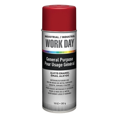 Krylon A04404007 Industrial Work Day Enamel Paint, 10 oz Aerosol Can, Gloss Red