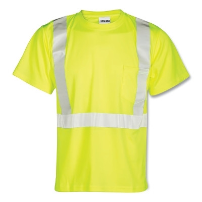KISHIGO 9110-XL Safety Shirt, Class 2, Microfiber Polyester, Short Sleeve with 2 in Reflective Stripes, Lime, X-Large
