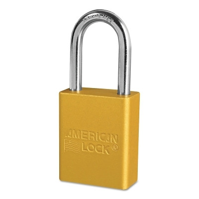 American Lock A1106YLW Solid Aluminum Padlock, 1/4 in dia, 1-1/2 in L x 3/4 in W, Yellow