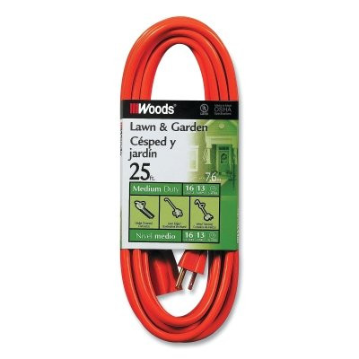 Woods Wire 267 Outdoor Round Vinyl Extension Cord, 25 ft L, Orange
