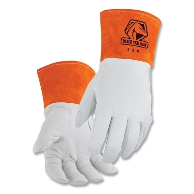BLACK STALLION 25KXL 25K Premium Kidskin TIG Gloves, Premium Grain Cowhide, X-Large, Pearl/Rust, Gauntlet Cuff, 4.5 in L. Unlined