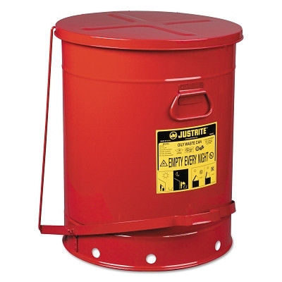 Justrite 09700 Red Oily Waste Cans, Foot Operated Cover, 21 gal, Red