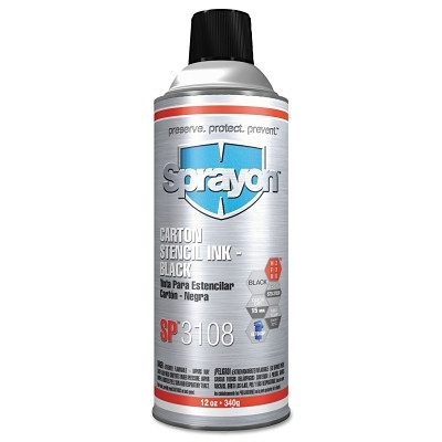 Sprayon SC3108000 Stencil Ink, 12 oz Aerosol Can, Black