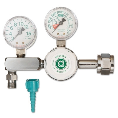 Western Enterprises M154015FG Oxygen Flow Gauge Regulator, 2 to 15 LPM, 3000 psi Inlet, CGA 540 Nut and Nipple