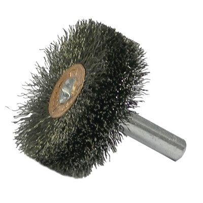 Weiler 17623 Stem-Mounted Wide Conflex Brush, 3 in D x 1 in W, .014 in Steel Wire, 20,000 rpm