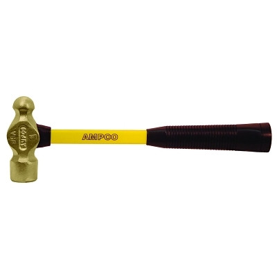 Ampco Safety Tools H-2FG Non-Sparking 1-Lb Ball Peen Hammer with Fiberglass Handle Single