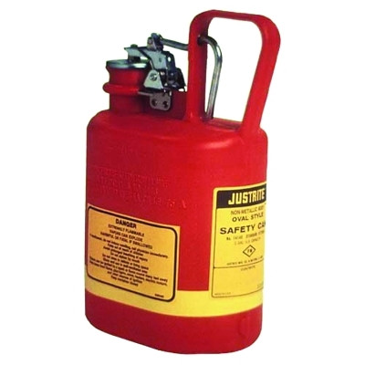 Justrite 14160 Oval Nonmetallic Type l Safety Cans for Flammables, 1 gal, Red, Stainless Steel
