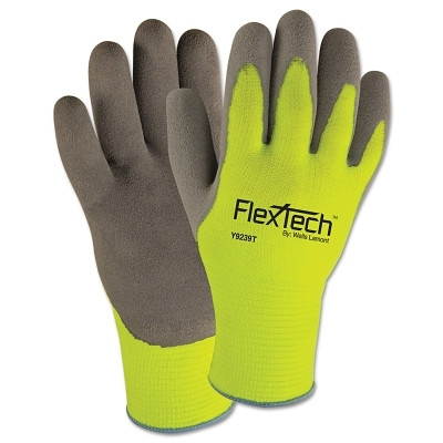 Wells Lamont Y9239TXXL FlexTech Hi-Visibility Knit Thermal Gloves with Latex Palm, 2X-Large, Gray/Green