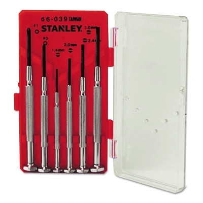 Stanley 66039 6 Pc Jewelers Screwdriver Set, Phillips, Slotted, 1.4 mm to 3.0 mm
