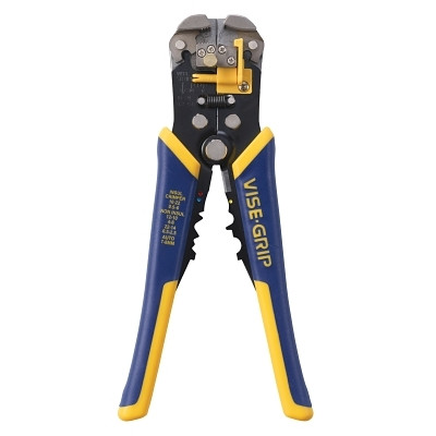 Irwin VISE-GRIP 2078300 Self-Adjusting Wire Stripper, 8 in, 10-24 AWG, Blue/Yellow Handle, Cushion Grip