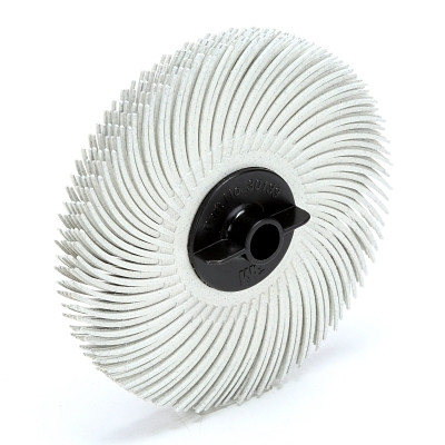 Scotch-Brite 7100138296 Radial Bristle Disc, 3 in dia x 3/8 in Arbor, 120 Grit, 25000 RPM, Ceramic, White