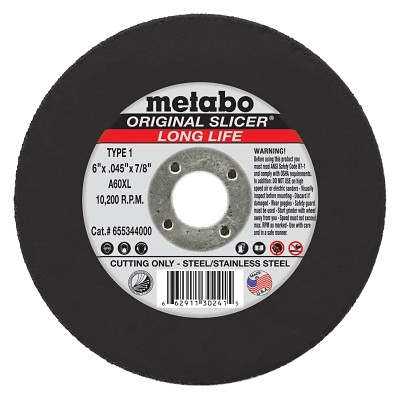 Metabo 55344 Original Slicer Cutting Wheel, 6 in dia, 0.045 in Thick, 7/8 in Arbor, 36 Grit , AO