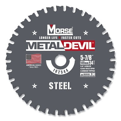 M.K. Morse 102544 Metal Devil Portable Circular Saw Blade, 5/8 in Arbor, 34T, 5-7/8 in dia, Steel
