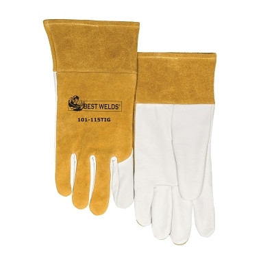 Best Welds 115TIGL 115-TIG Split Cowhide/Goatskin Palm Welding Gloves, Large, Buck Tan/White