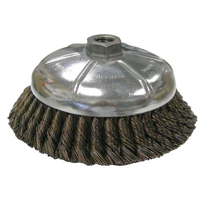 Weiler 36245 Vortec Pro Knot Wire Cup Brush, 6 in Dia., 5/8-11 Arbor, .025 in Carbon Steel