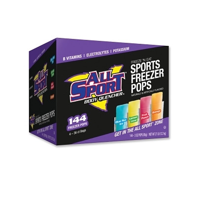 ALL SPORT 10121804 Freezer Pops, Regular, 3 oz, Tube, Assorted Flavors
