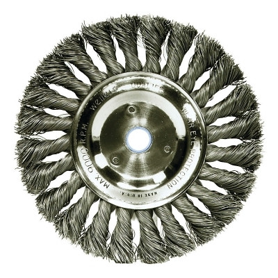 Weiler 08085 Standard Twist Knot Wire Wheel, 6 in D x 1/2 in W, .014 in Steel Wire, 9,000 rpm