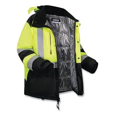 Ergodyne 25725 GloWear AmpliFIRE Winter Jacket, 8390, Class 3, Type R, Reflective Tape, Hip Length, X-Large, Lime