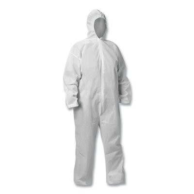 KleenGuard 68966 KGA20 Lightweight Coverall, Hooded, Zip Front, Elastic Wrists and Ankles, White, 3X-Large
