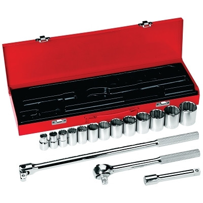 Klein Tools 65512 16 Piece Socket Sets, 1/2 in, 12 Point