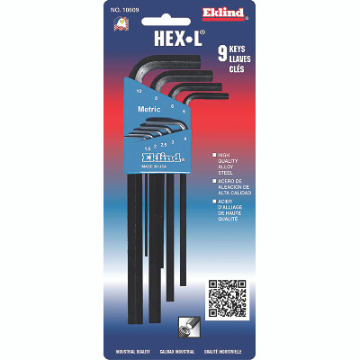 Eklind Tool 10609 Hex-L Key Set, 9 per Holder, Hex Tip, Metric, Long Arm