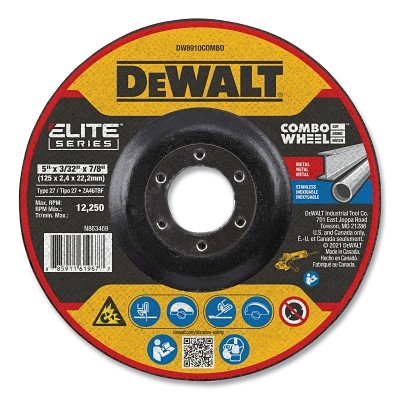 DeWalt DW8910COMBO Elite Series Combo Wheel, T27, 5 in dia x 3/32 in Thick x 7/8 in Arbor, 24 Grit, XP Ceramic