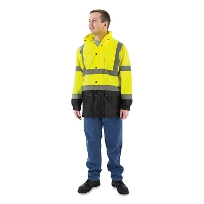 Majestic 75-1305/X1 High Visibility Waterproof Parka, Rain Jacket with Nylon Mesh Liner, Polyester/Polyurethane, X-Large, Yellow/Black