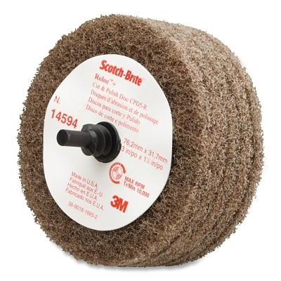 Scotch-Brite 7000120704 Roloc+ Cut and Polish Disc D5, Aluminum Oxide, Medium, 3 in dia x 1-1/4 in, 10000 RPM, Tan
