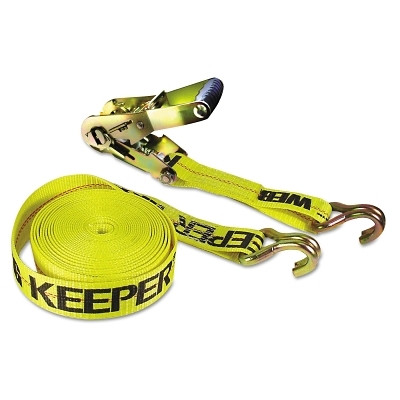 Keeper 04622 Ratchet Tie-Down Strap, Heavy-Duty, Steel Double J-Hooks, 2 in W x 27 ft L, 3333 lb Load Capacity