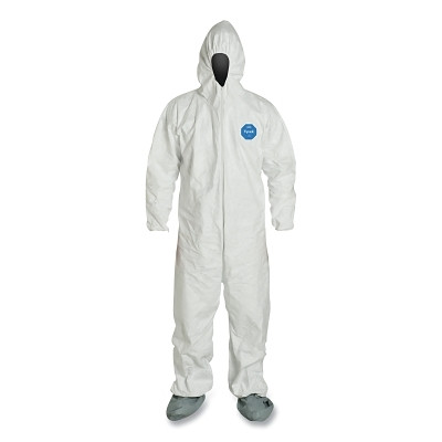 DuPont Tyvek TY122SWH2X002500 Tyvek 400 Coveralls, Serged Seams, Attached Hood, Boots, Elas Waist/Wrist/Ankles, Front Zip, Storm Flap, WH, 2XL, Std