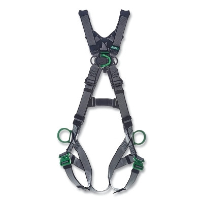 MSA 10195048 V-FIT Full-Body Harness, Back/Chest/Hips D-Rings, Super XL, QC Chest/Leg Strap Buckles, No Padding
