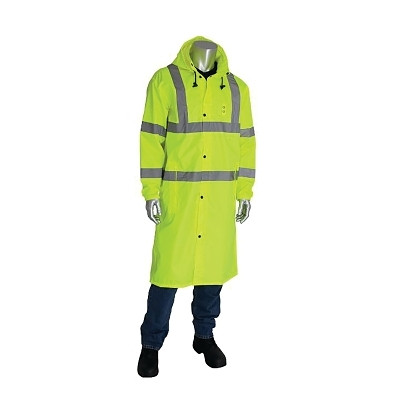 PIP 353-1048-LY/L Viz All Purpose Raincoat, ANSI Type R Class 3 Value, Polyester, Hi-vis Yellow, Large, 48 in L
