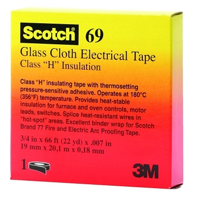 Scotch 7000005818 Glass Cloth Electrical Tape 69, 3/4 in W x 66 ft L, White