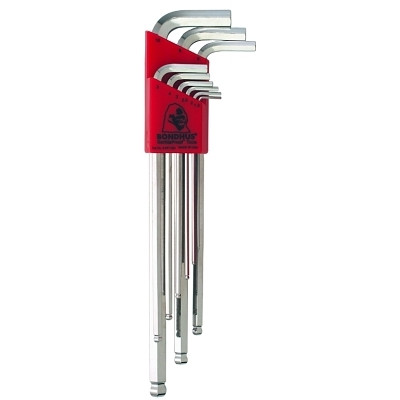 Bondhus 17099 Ball End L-Wrench Set, BriteGuard Finish, 1.5 mm to 10 mm Extra Long, Metric, 9-Pc Set