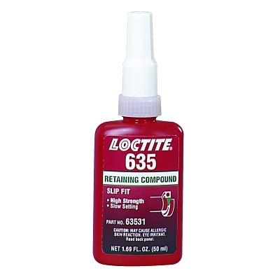 Loctite 135516 635 Retaining Compound, High Strength/Slow Cure, 50 mL Bottle, Green, 4,000 psi