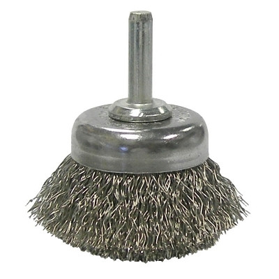 Weiler 14304 Stem-Mounted Crimped Wire Cup Brush, 1 3/4 in Dia., .0118 in Stainless Steel