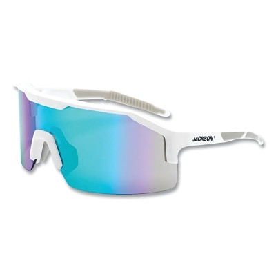 Jackson Safety 60007 Maxview+ Safety Glasses, Green Mirror, Polycarbonate, Hard Coated, Anti-Scratch, White Half Frame, Gray Temple