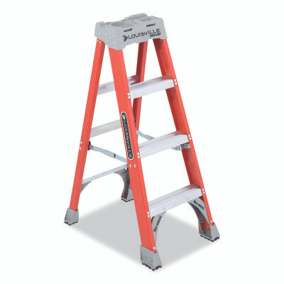 Louisville Ladder FS1504 FS1500 Series Fiberglass Stepladder, 4 ft L x 19-3/8 in W, 300 lb Capacity