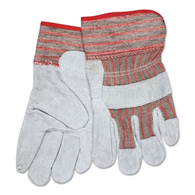 MCR Safety 1201S Industrial Standard Shoulder Split Gloves, Small, Economy Split Leather, Red/Gray Stripe