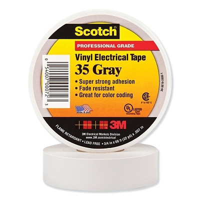 Scotch 7000006099 Vinyl Electrical Color Coding Tape, 35, 3/4 in W x 66 ft L, Gray
