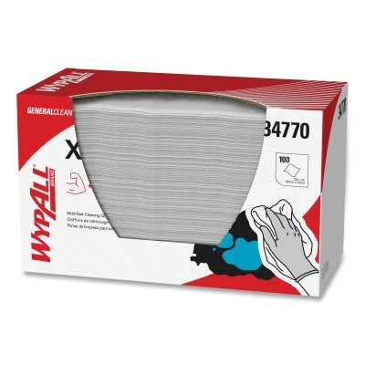 Wypall 34770 X60 Cloth Wiper, White, 11 in W x 23 in L, 1/4 Fold, 100 Sheets/Pack
