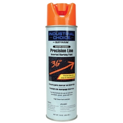 Rust-Oleum 203036 Industrial Choice M1600/M1800 System Precision-Line Inverted Marking Paint, 17 oz, Fluorescent Orange, M1800 Water-Based