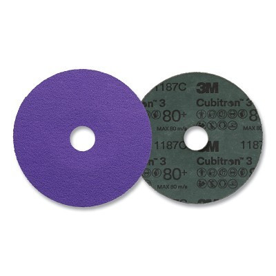 3M 7100349592 Cubitron 3 Fibre Disc 1187C, Precision Shaped Ceramic, 4.5 in dia, 0.875 in AH, 80+, Die 450E, 25 EA/BG