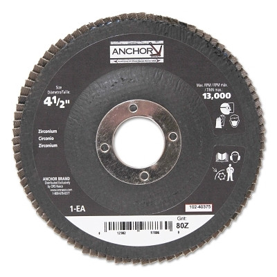 Anchor Brand 97886 Abrasive High Density Flap Discs, 4-1/2 in Dia, 80 Grit, 7/8 in Arbor, 12,000 rpm