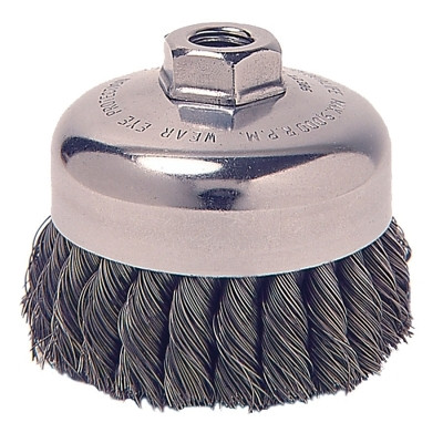 Weiler 36244 Vortec Pro Knot Wire Cup Brush, 4 in Dia., 5/8-11 Arbor, .025 in Carbon Steel