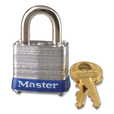 Master Lock 7KAP102 No. 7 Laminated Steel Padlock, 3/16 in dia, 1/2 in W x 9/16 in H Shackle, Silver/Blue, Keyed Alike, Keyed P102