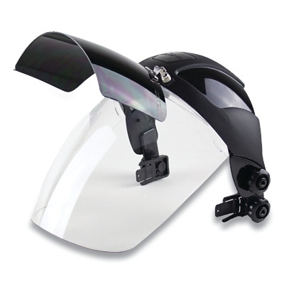 Sellstrom S32152 DP4 Series Multi-Purpose Faceshield, Flip-Up IR Window & Unv Hard Hat Slot Adaptor, AF/Clear, Sh 5 IR, 9 in H x 12.125 in L